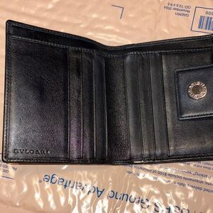 Bulgari Black Leather Bi-Fold Card & Coin Wallet